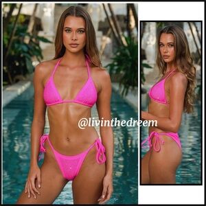 MODA MINX Hot Pink SUMMER SPARKLES TRIANGLE BIKINI TOP & Tie Side Bottoms